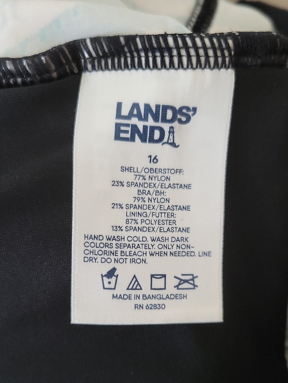 Lands' End Black Pink Paisley Sweetheart Wrap Underwire Tankini Top Size 16 - Picture 4 of 5